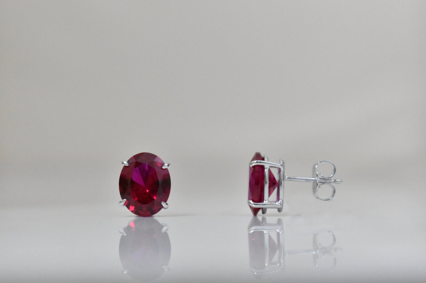 14k Gold Oval Lab Ruby Earrings