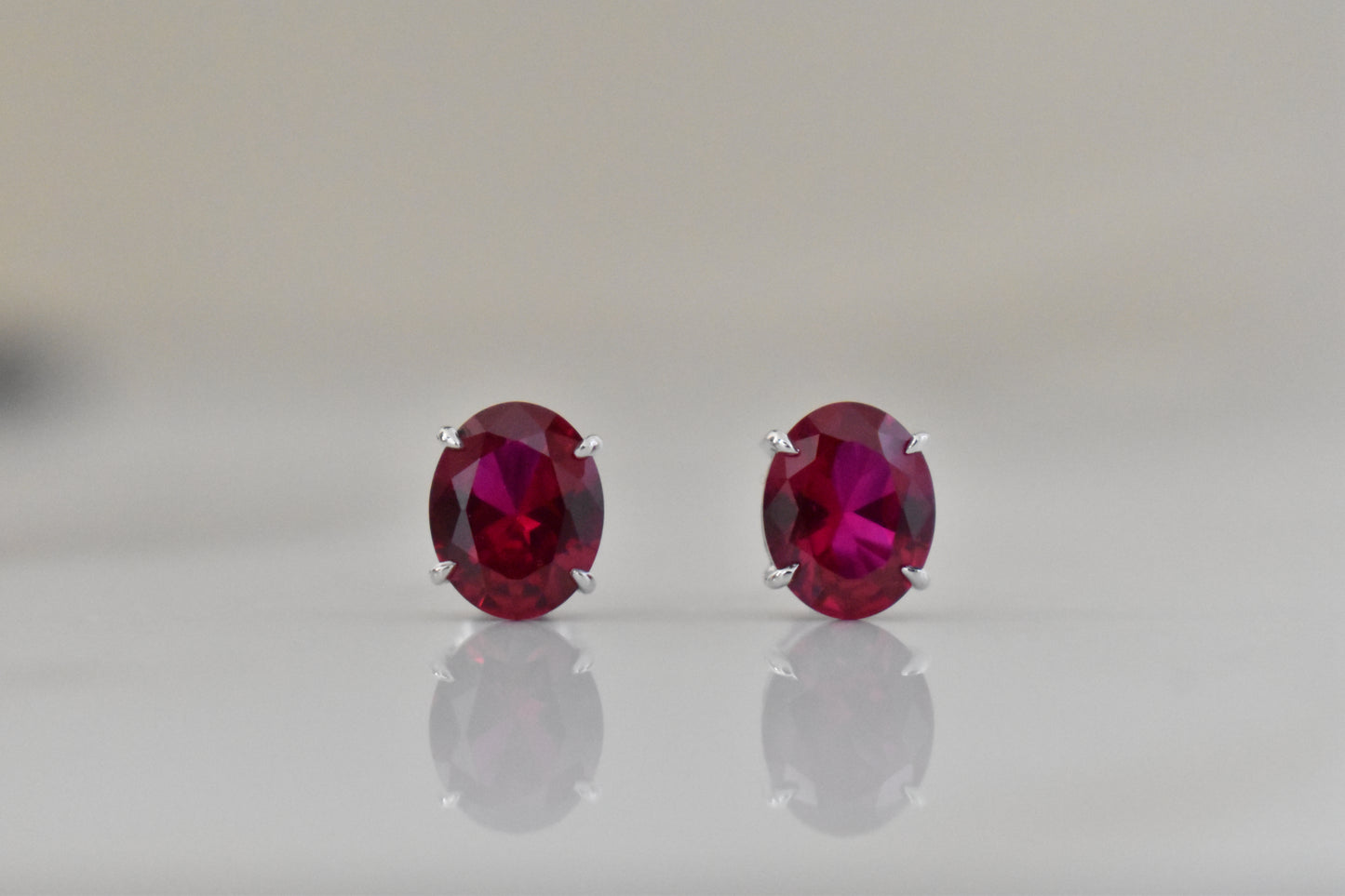 14k Gold Oval Lab Ruby Earrings