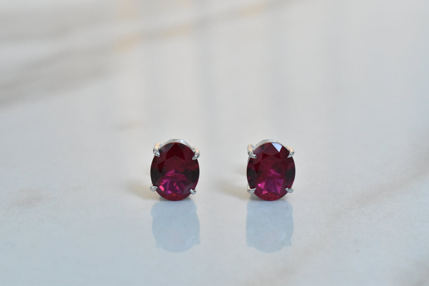 14k Gold Oval Lab Ruby Earrings