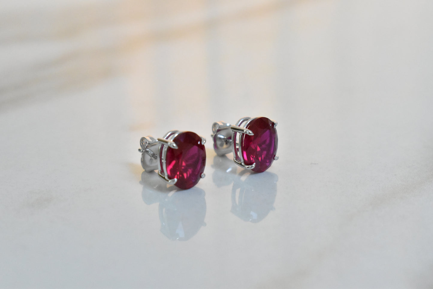 14k Gold Oval Lab Ruby Earrings