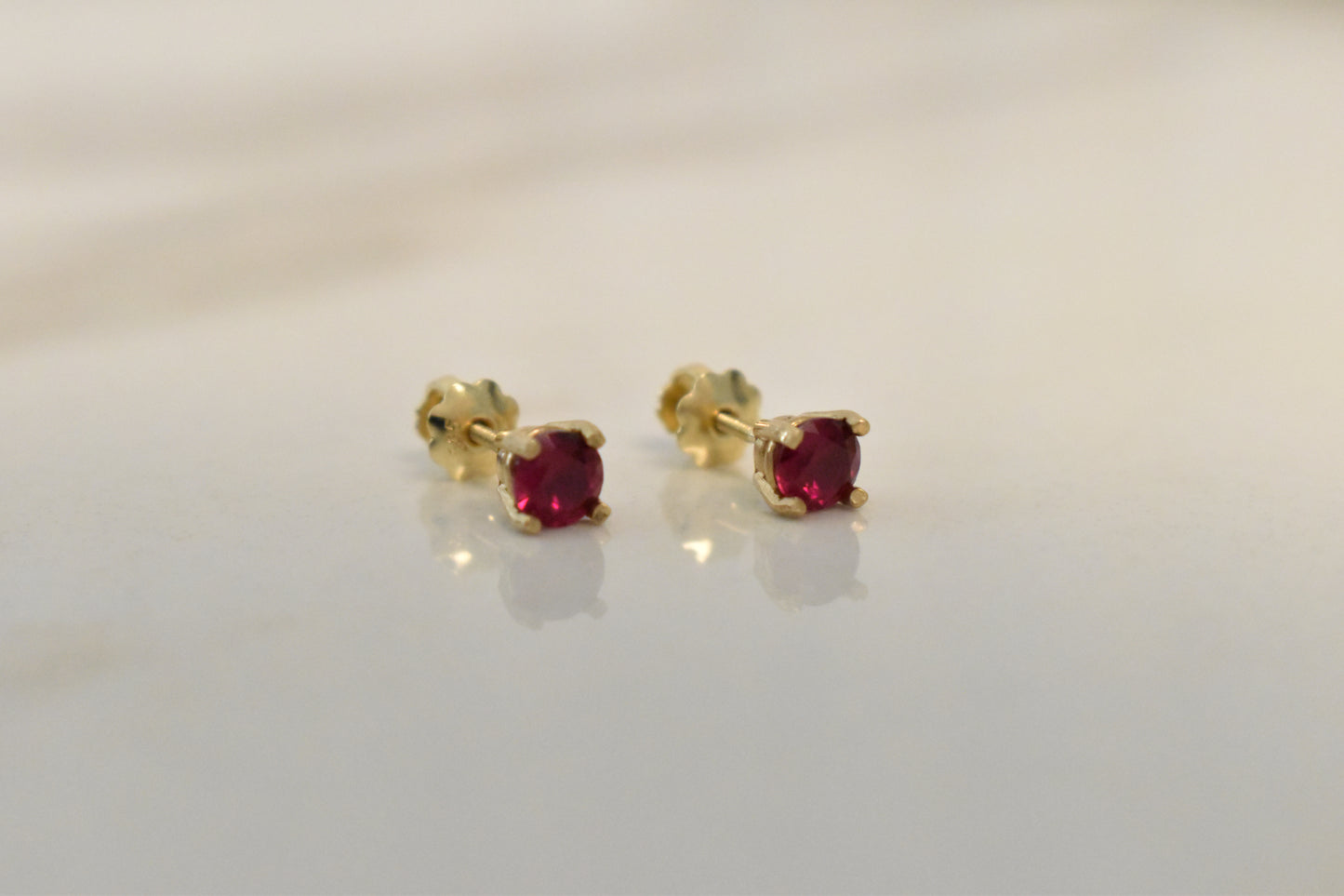 14k Gold Round Lab Ruby Earrings