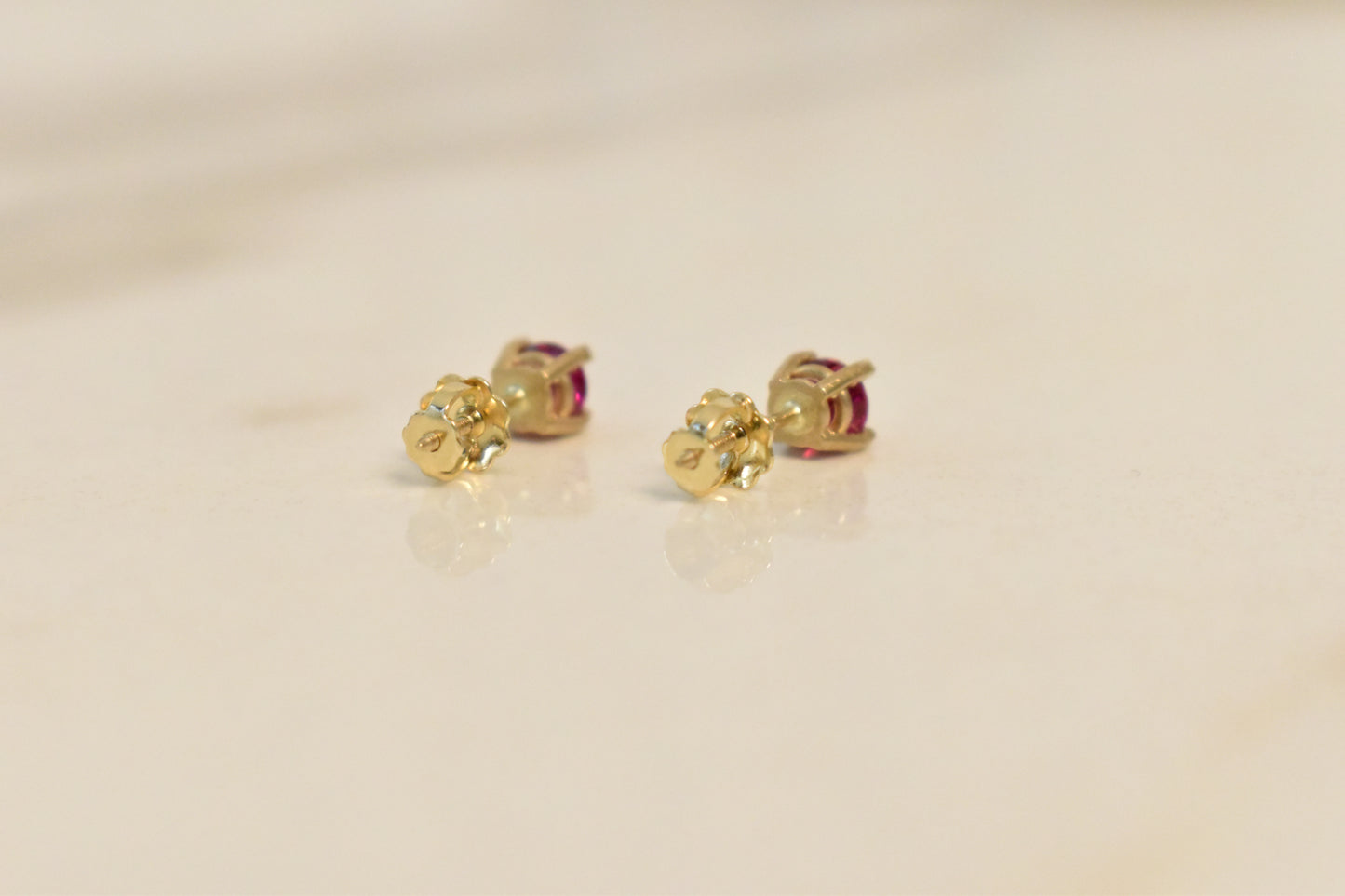 14k Gold Round Lab Ruby Earrings
