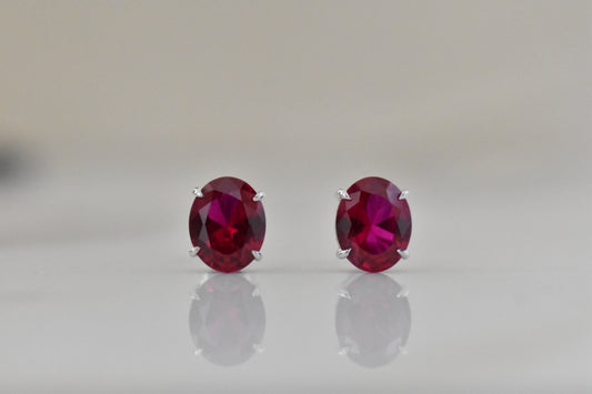 14k Gold Oval Lab Ruby Earrings
