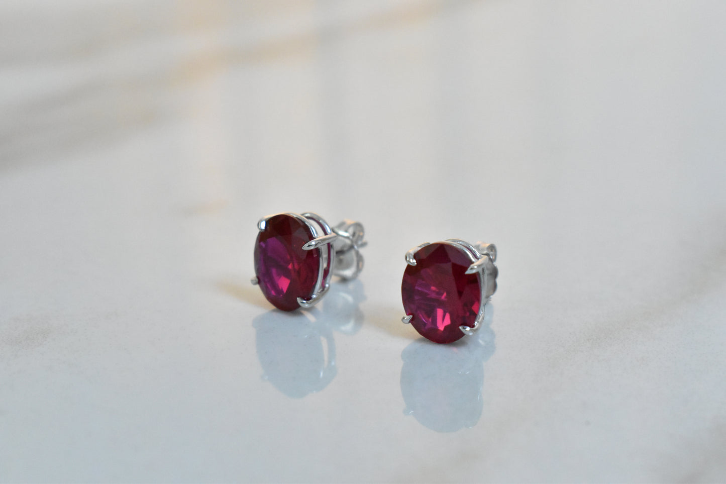 14k Gold Oval Lab Ruby Earrings