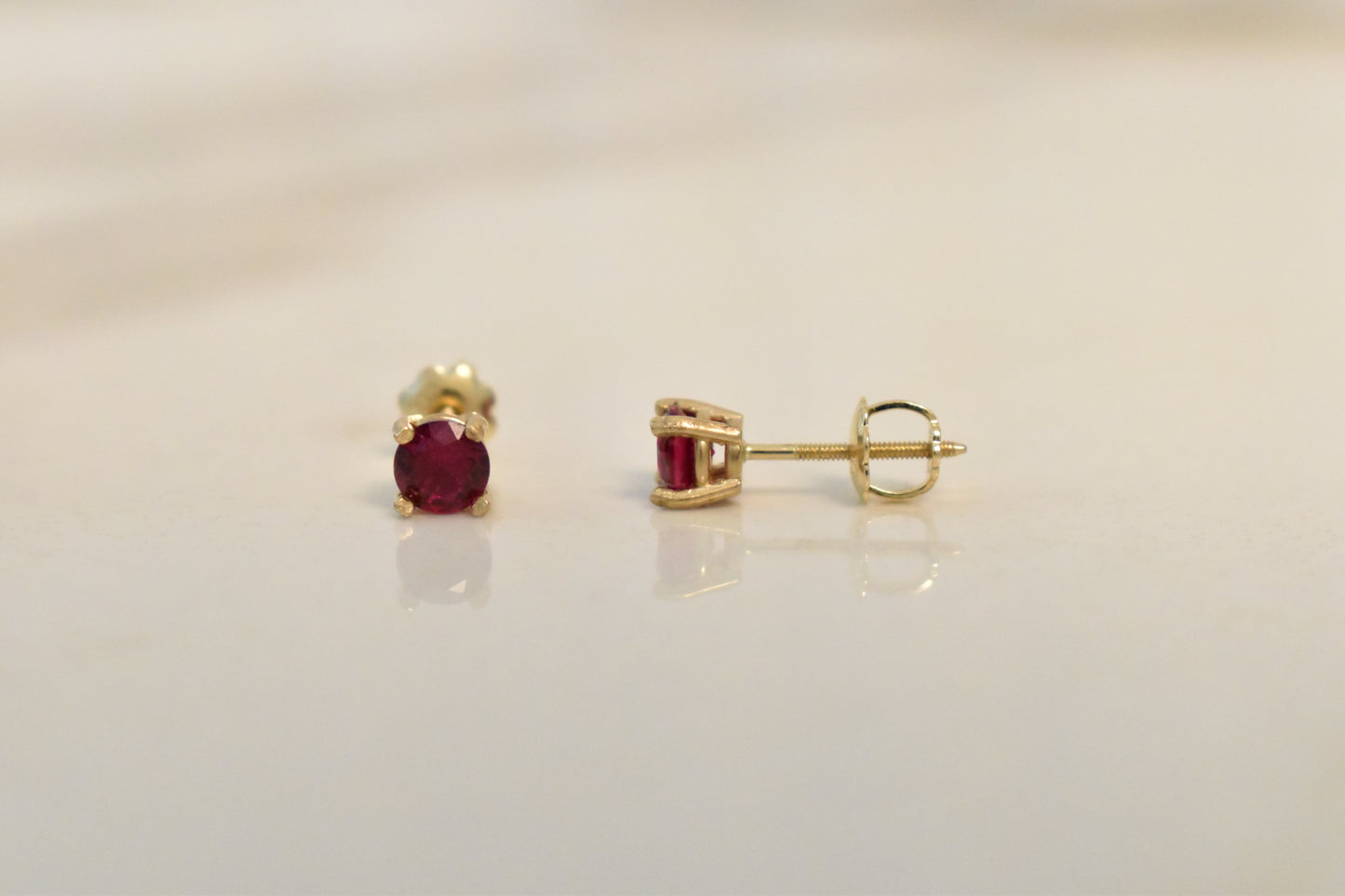 14k Gold Round Lab Ruby Earrings