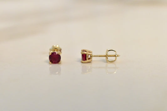 14k Gold Round Lab Ruby Earrings