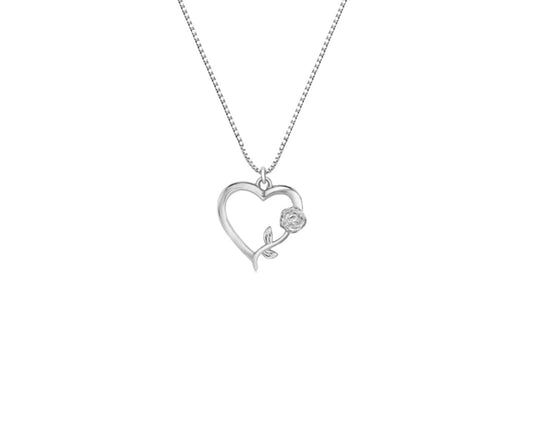 Sterling Silver Rose Heart Necklace